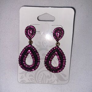 Glamorous Pink and Black Teardrop Earrings